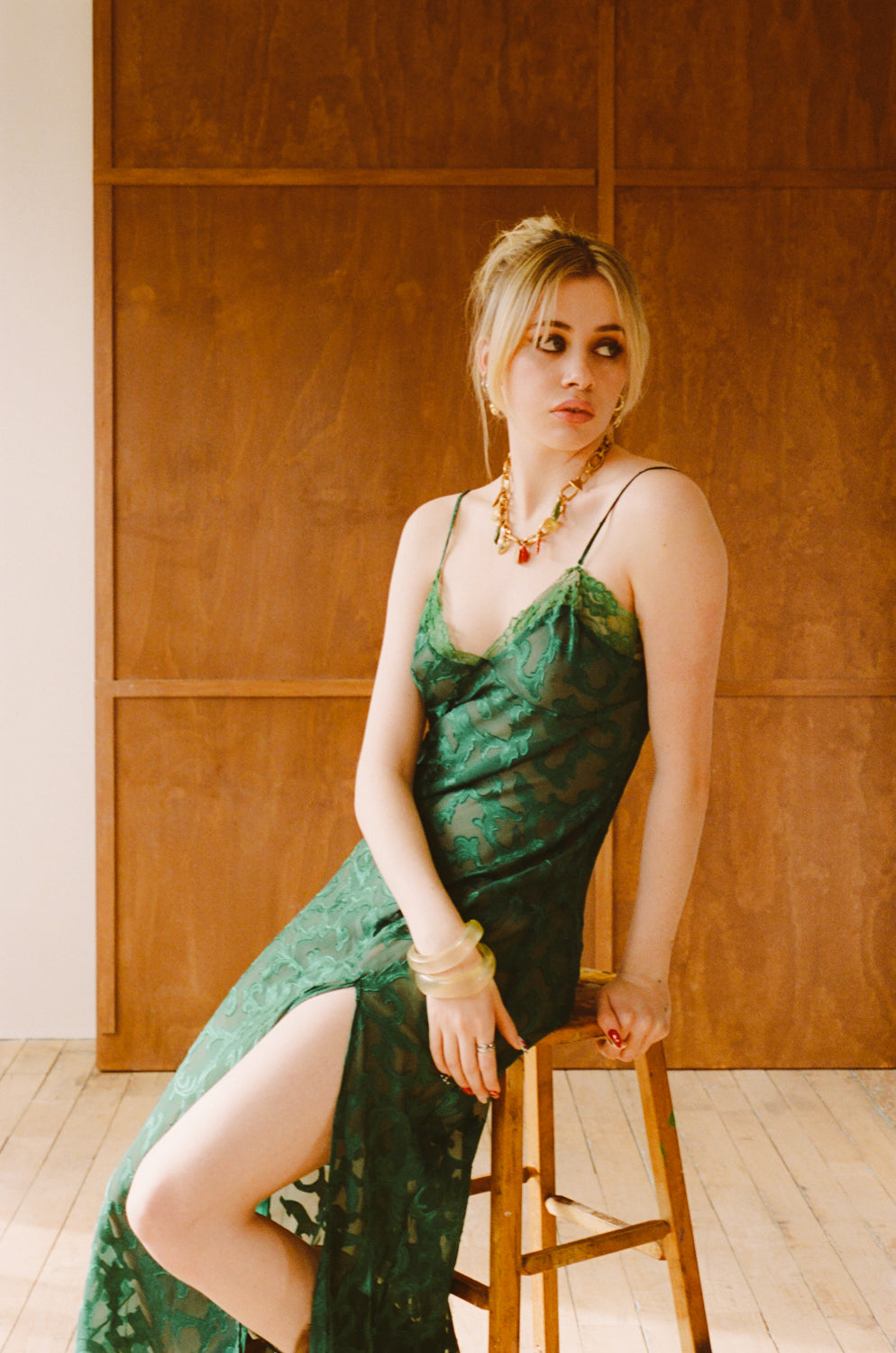 Vintage 90's Emerald Green Sheer Slip Dress