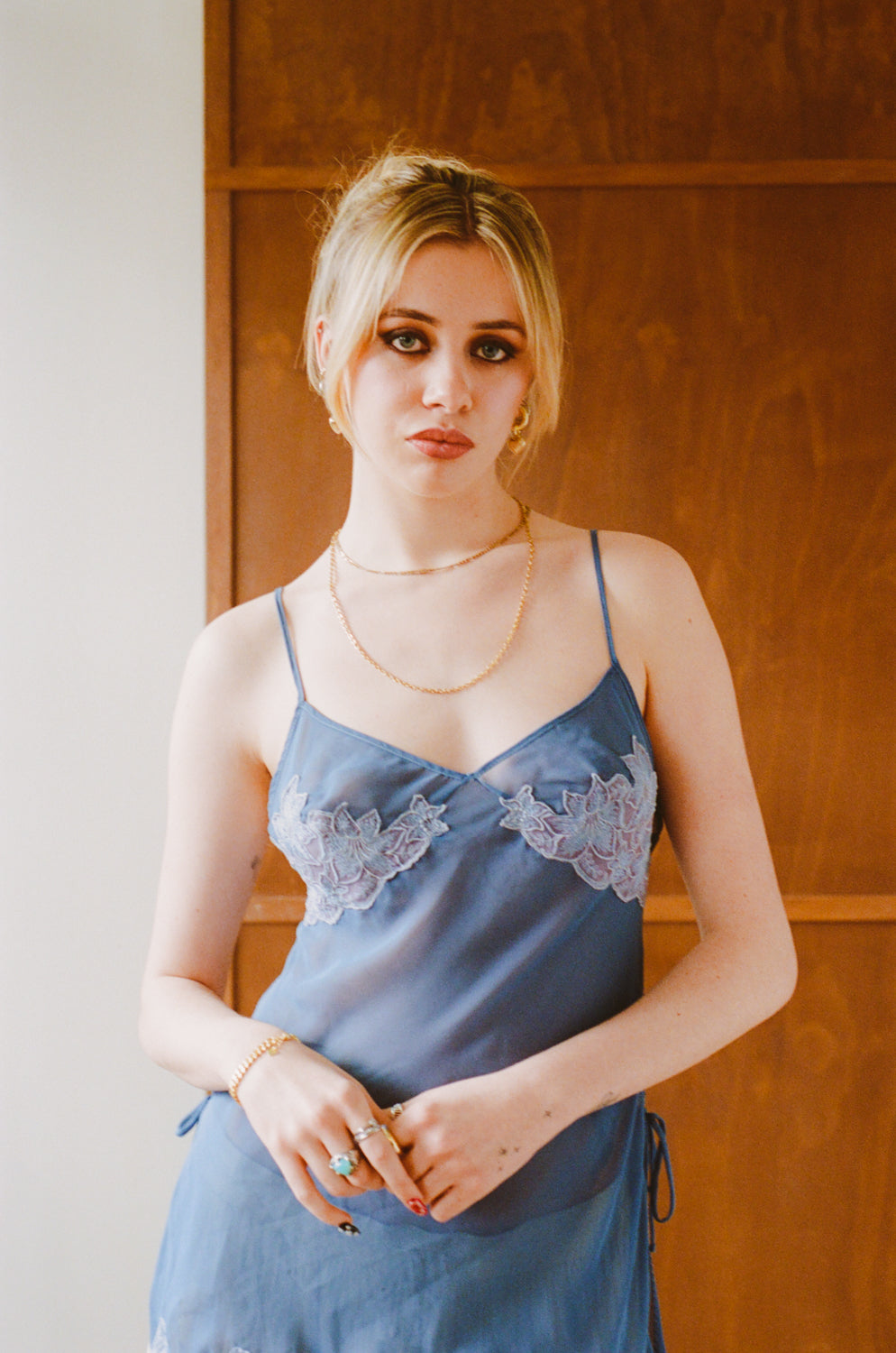Vintage Blue Sheer Lace Babydoll