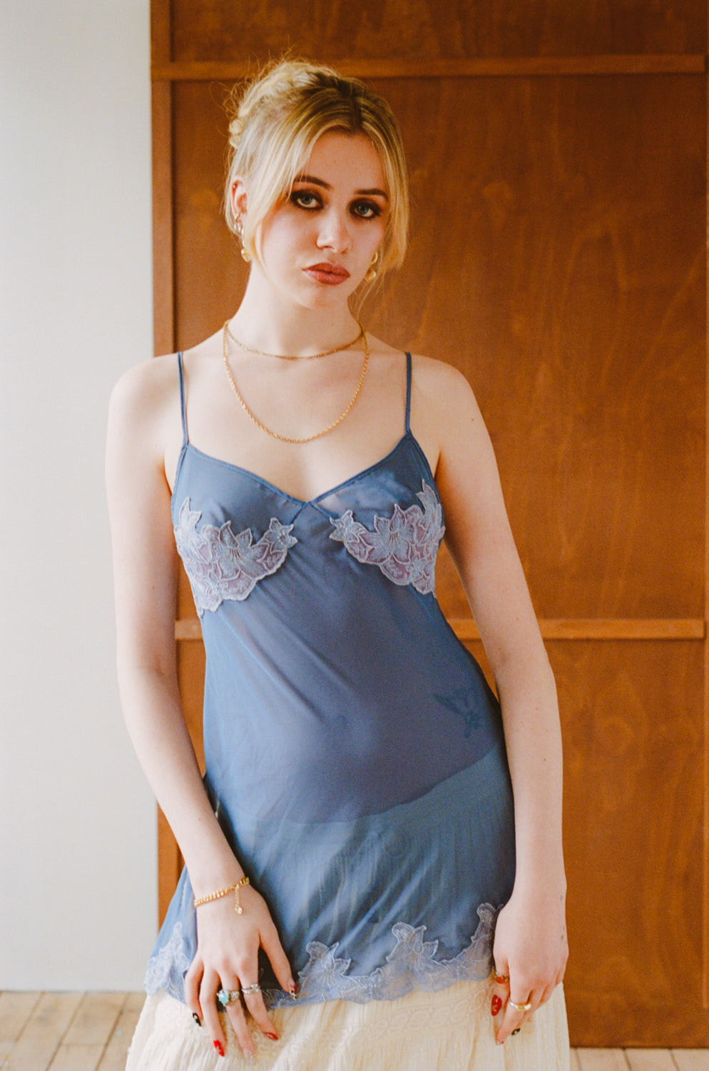Vintage Blue Sheer Lace Babydoll