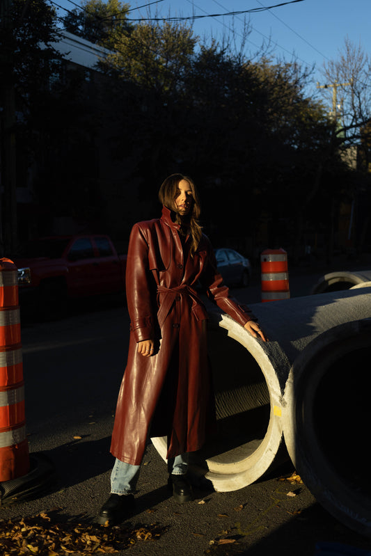 Vintage 80's Red Vegan Leather Trench Coat