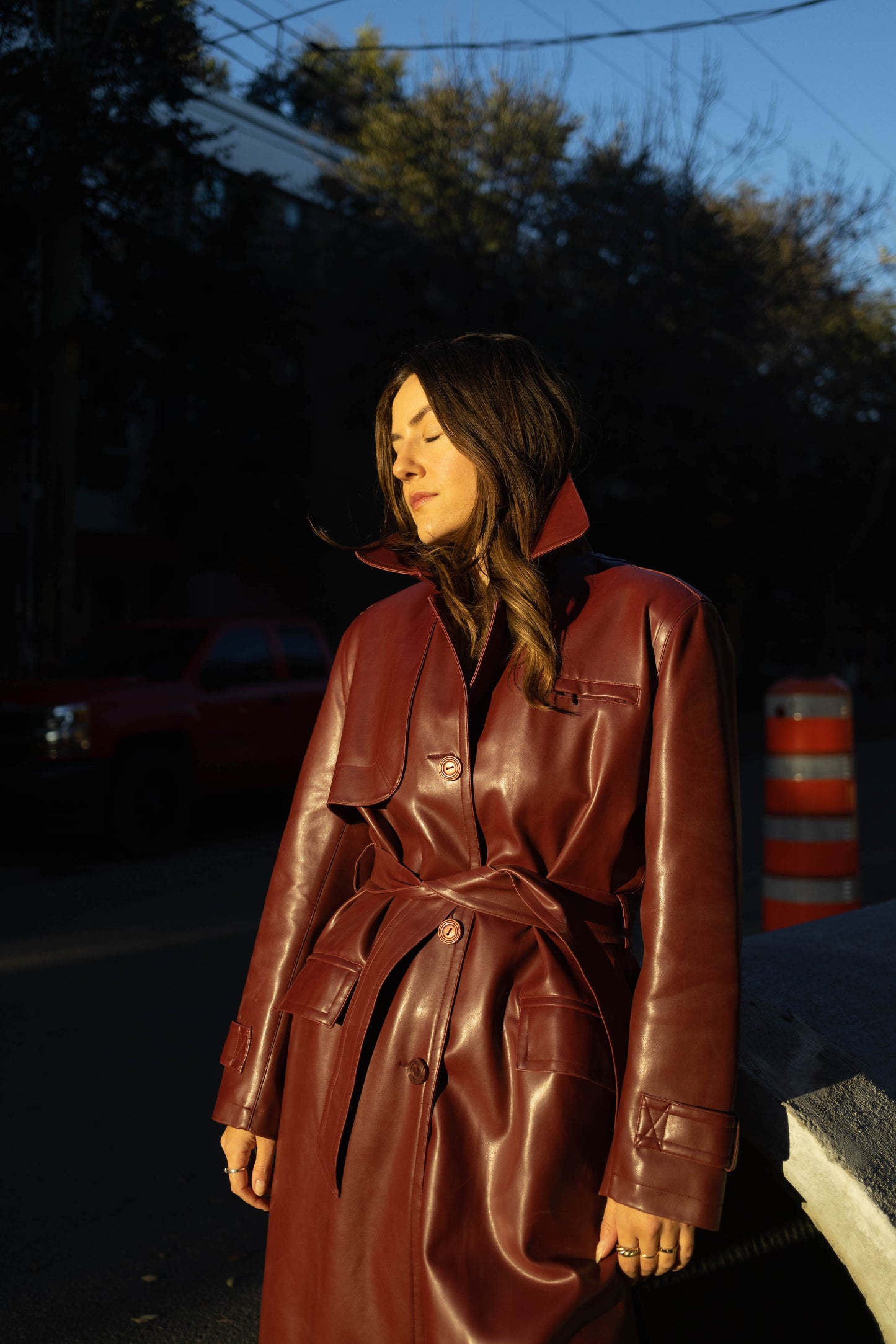 Vintage 80's Red Vegan Leather Trench Coat
