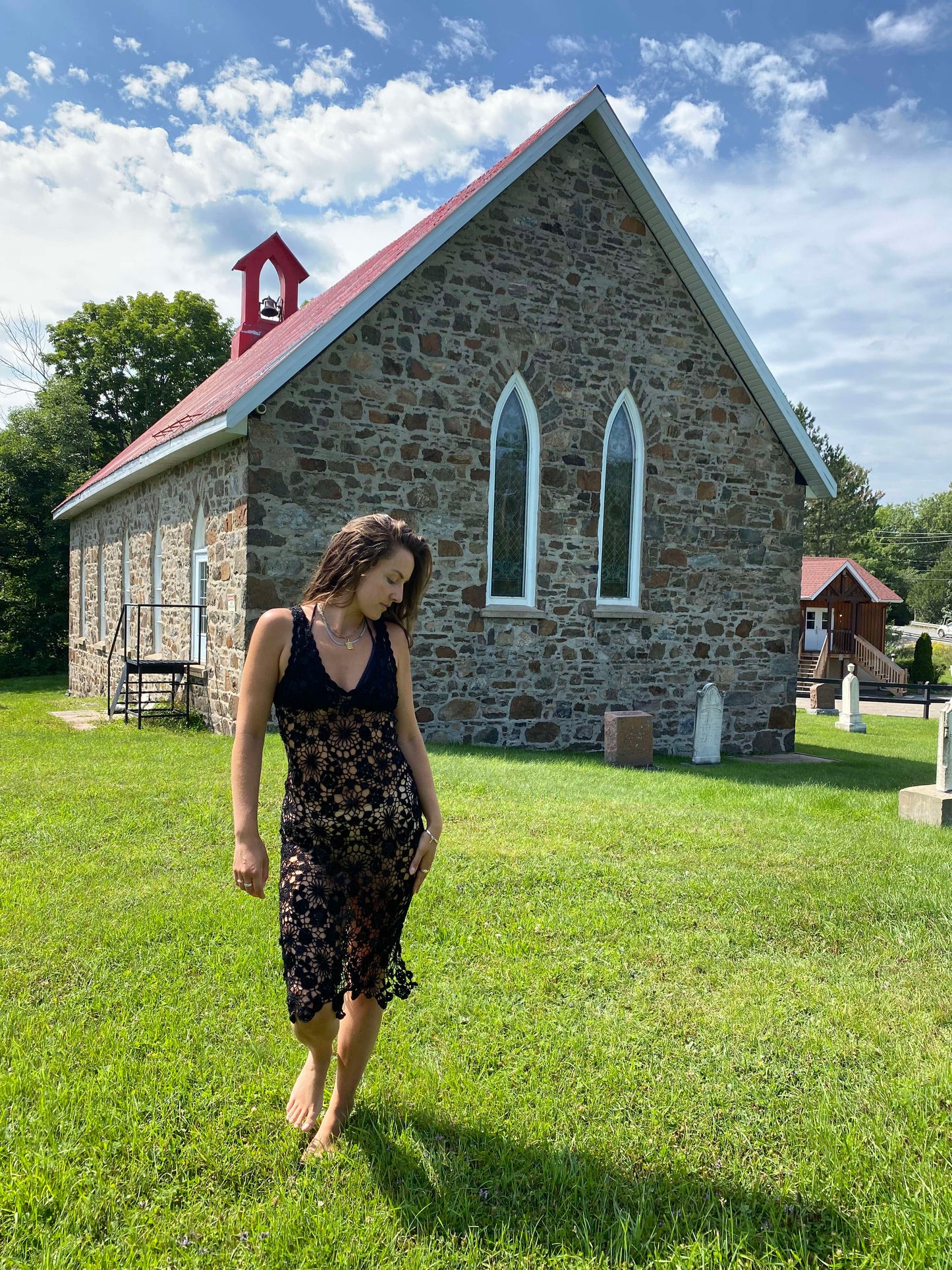 Vintage 80's crochet black dress