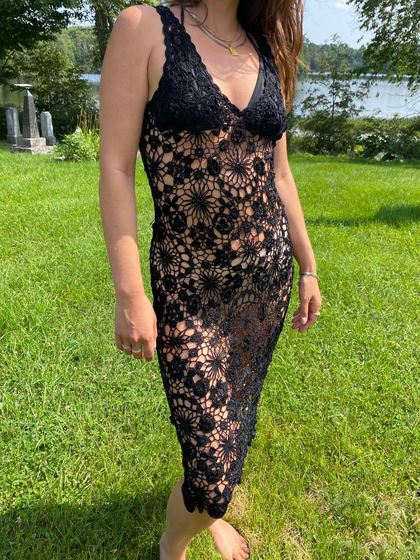 Vintage 80's crochet black dress