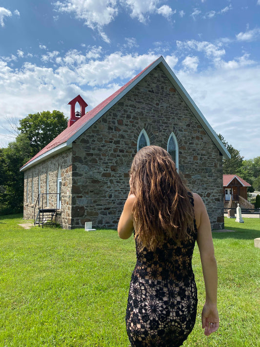 Vintage 80's crochet black dress