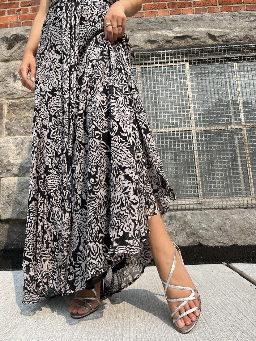 Vintage Printed Silk Boho Maxi Dress
