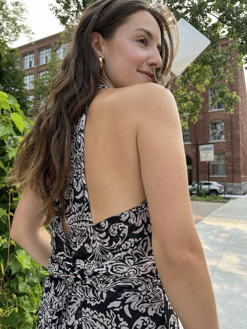 Vintage Printed Silk Boho Maxi Dress