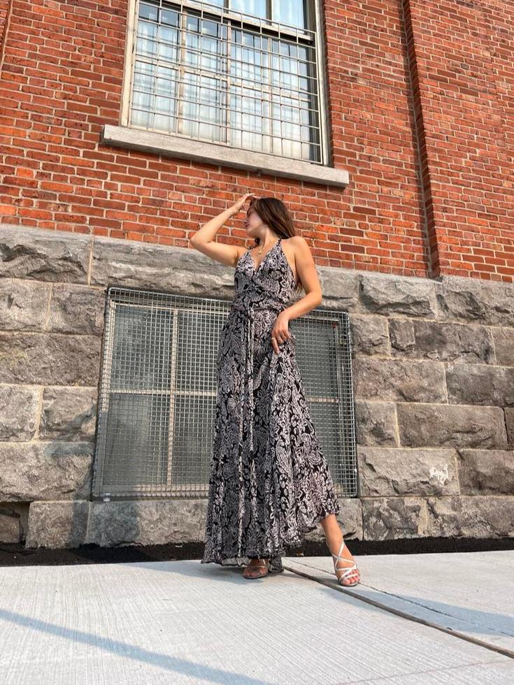 Vintage Printed Silk Boho Maxi Dress