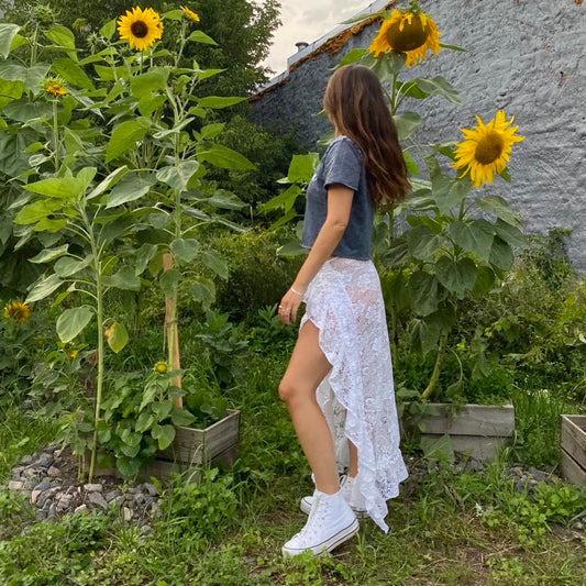 Up-cycled lace ruffle skirt