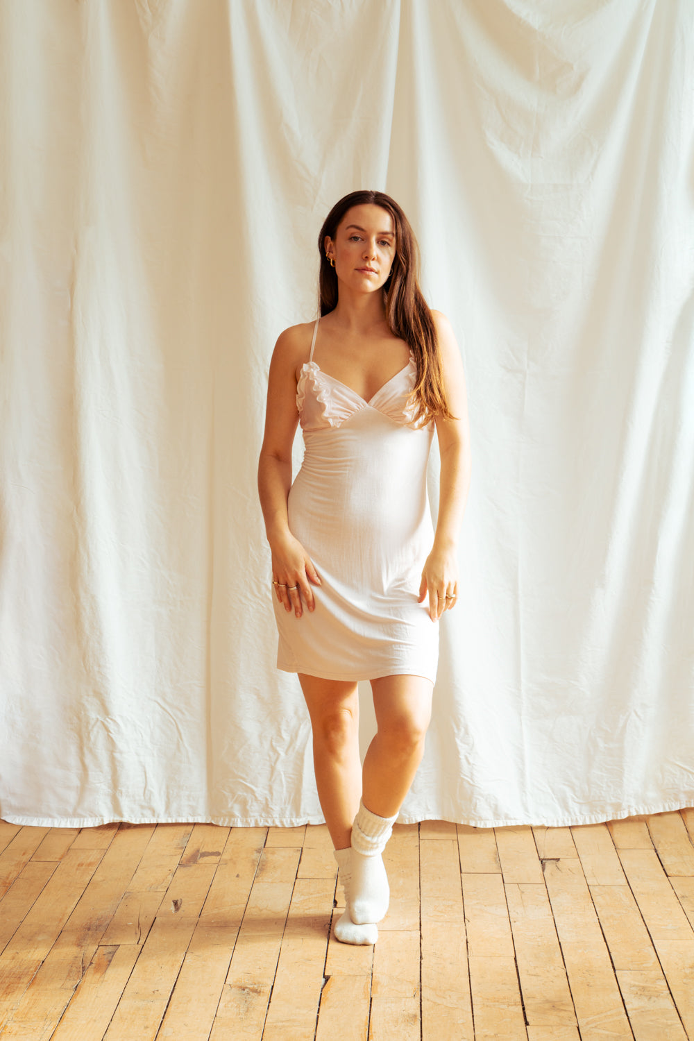 Baby Pink Ruffle Slip Dress