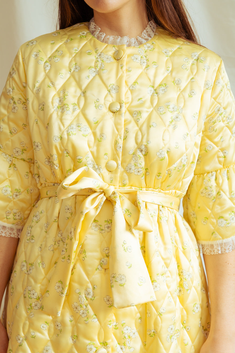 Vintage 70’s Pastel Yellow Quilted Maxi Coat