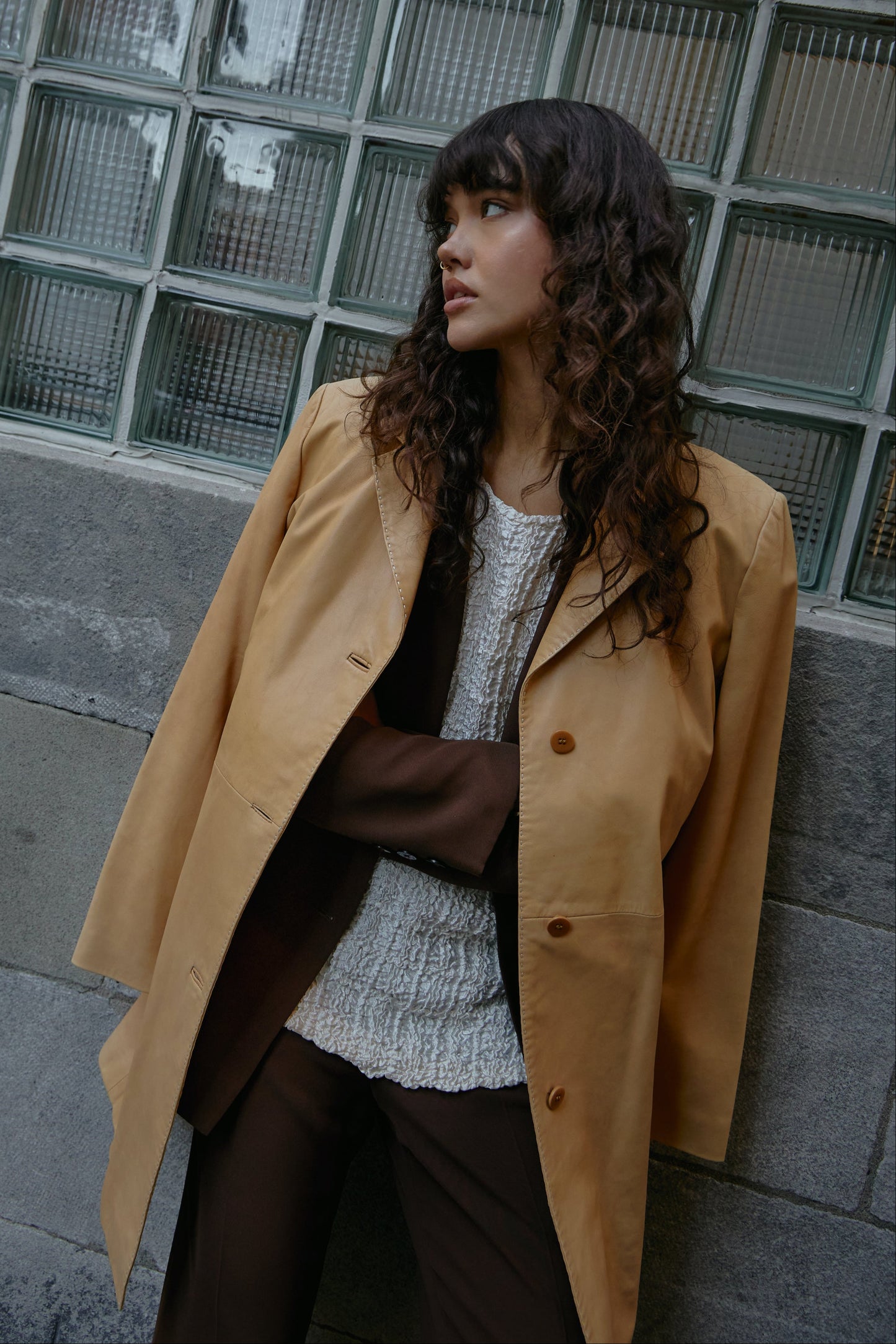 Vintage Beige 90's Leather Jacket