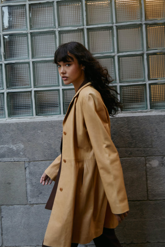 Vintage Beige 90's Leather Jacket