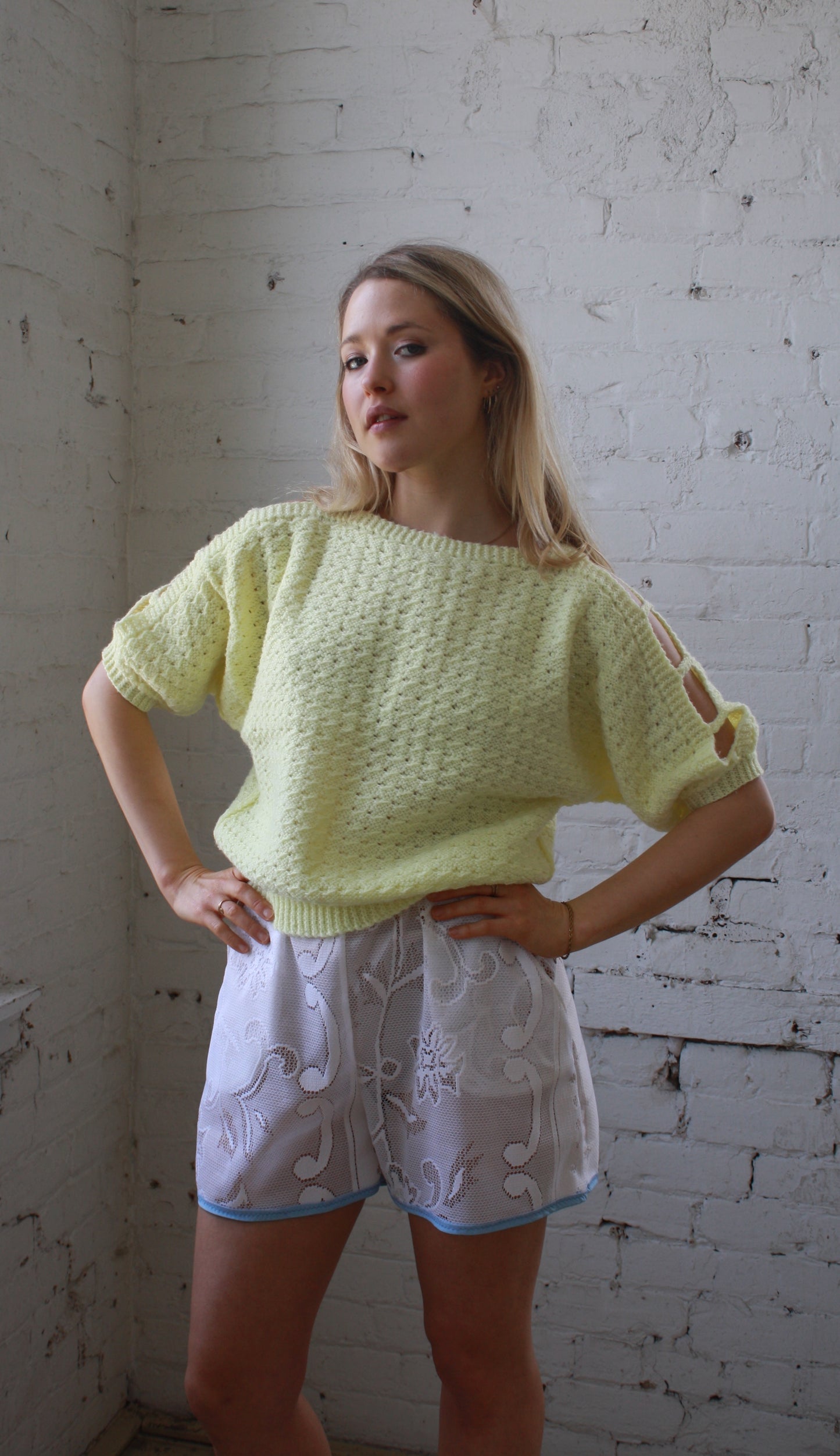 Vintage handmade pastel yellow knit sweater
