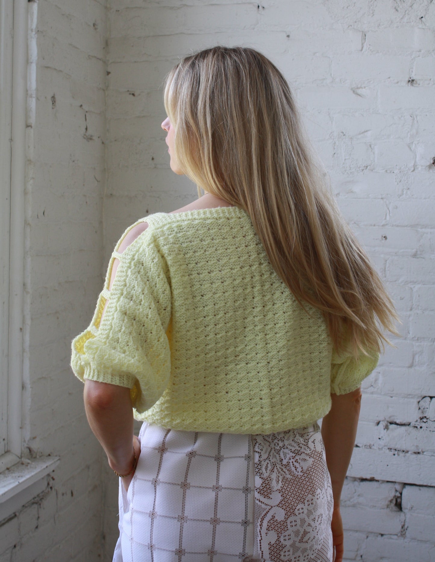 Vintage handmade pastel yellow knit sweater