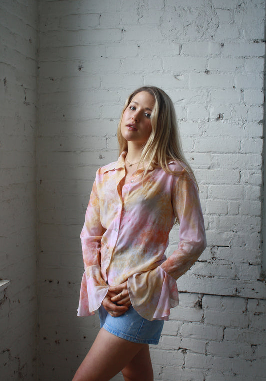 Vintage Y2K pastel boho long sleeve witchy blouse