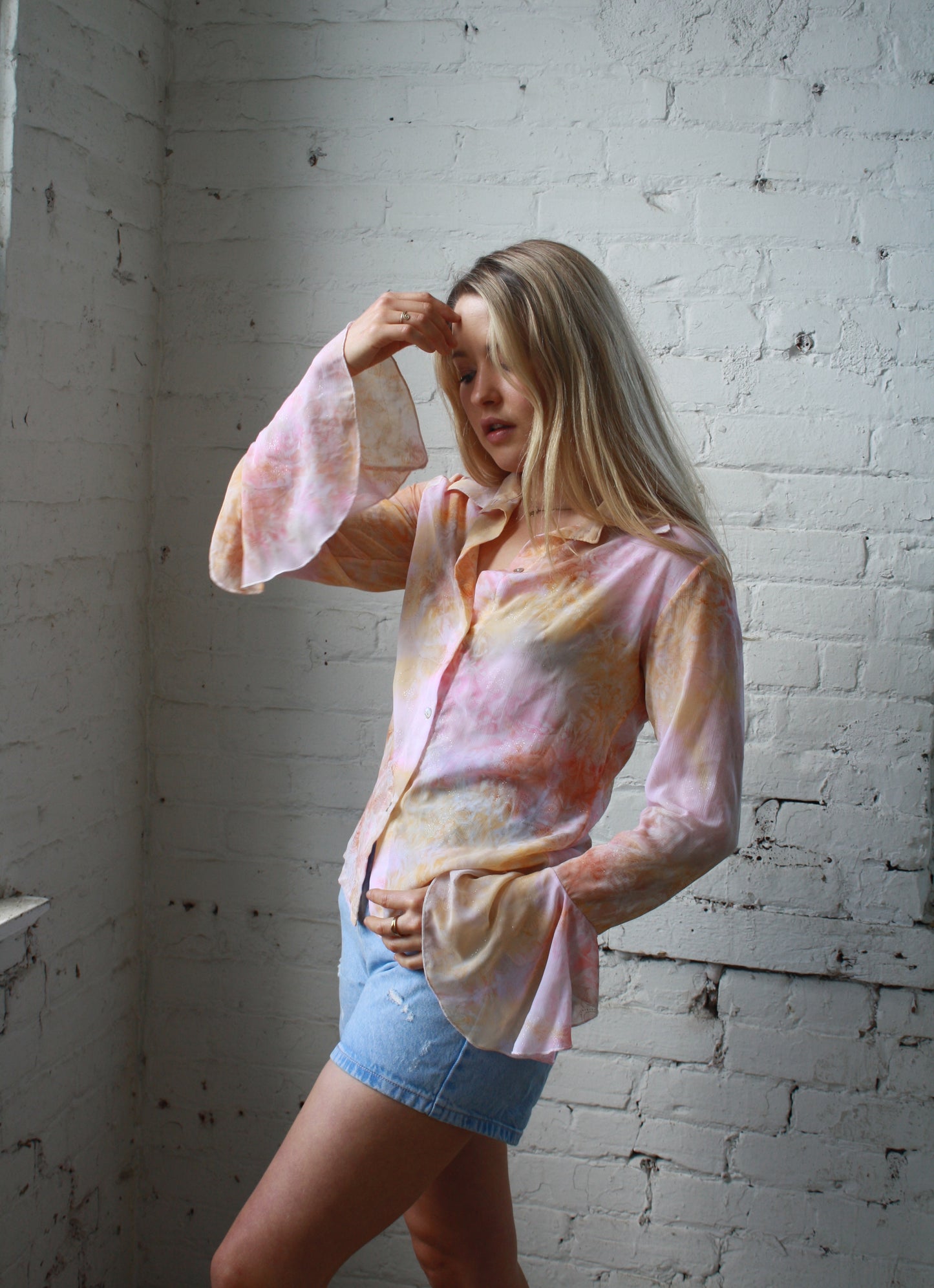 Vintage Y2K pastel boho long sleeve witchy blouse