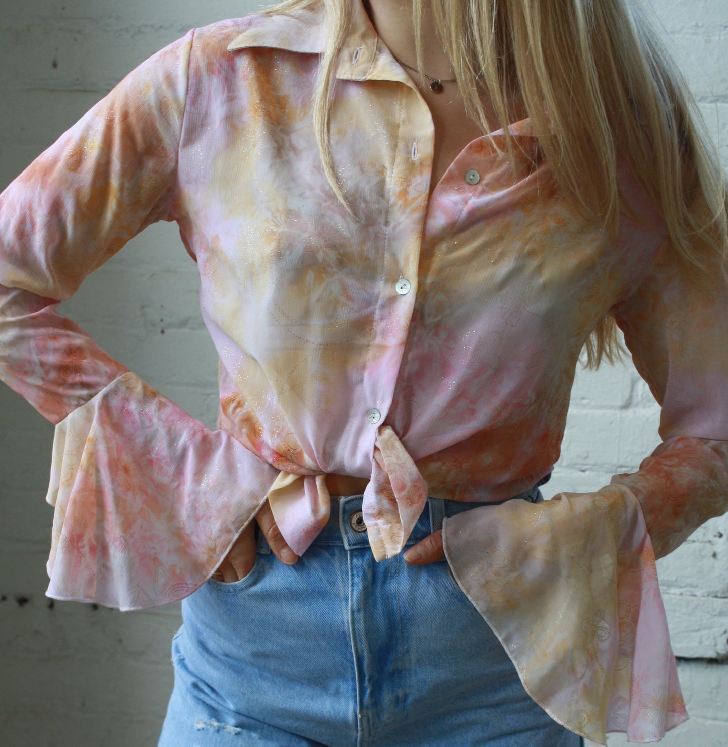 Vintage Y2K pastel boho long sleeve witchy blouse