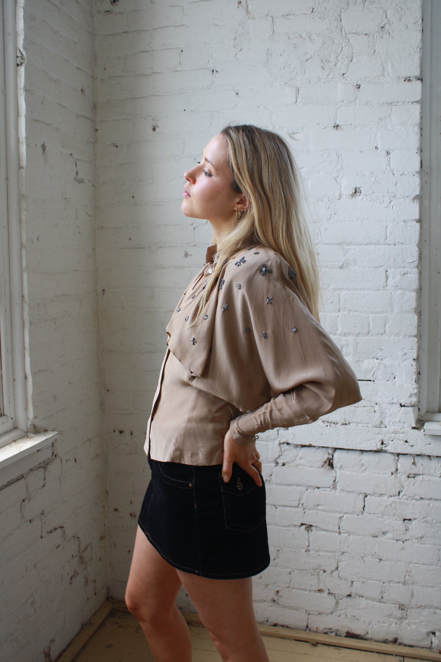 Vintage 80's silk beaded blouse