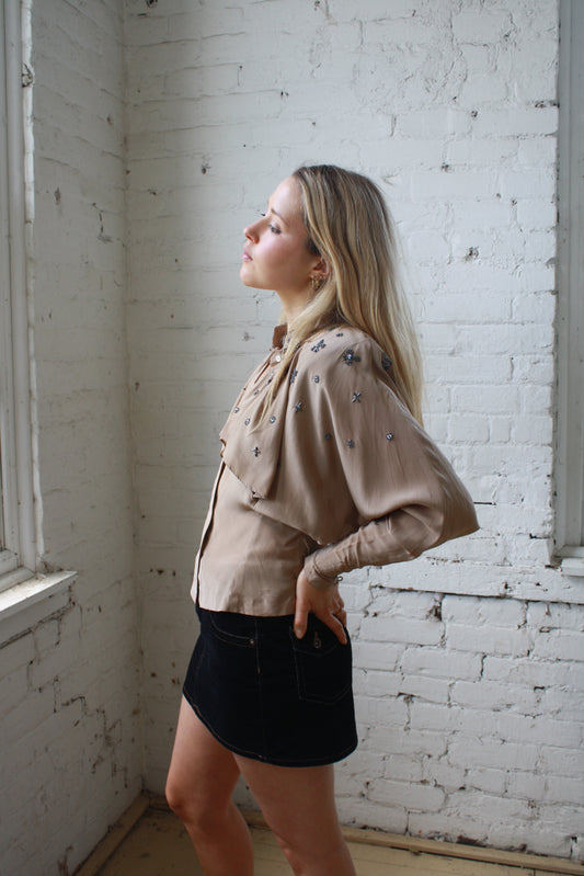 Vintage 80's silk beaded blouse