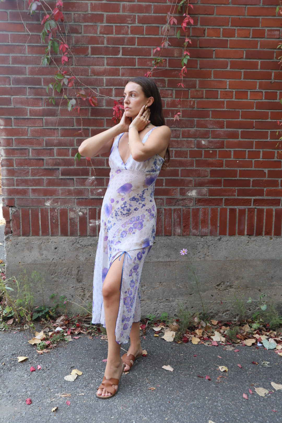 Vintage 70's purple floral maxi slip dress