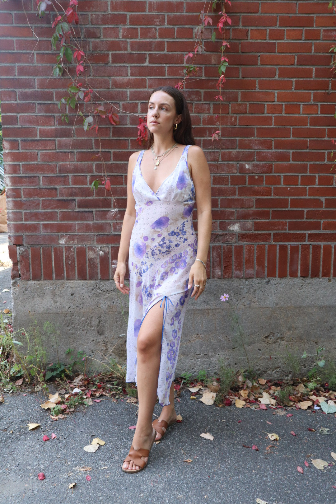 Vintage 70's purple floral maxi slip dress
