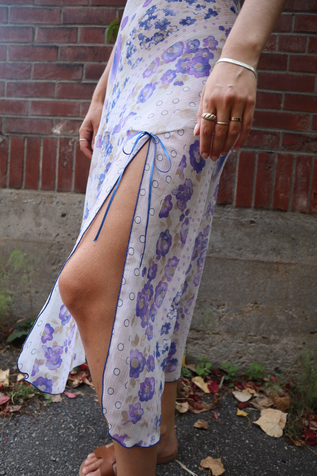 Vintage 70's purple floral maxi slip dress