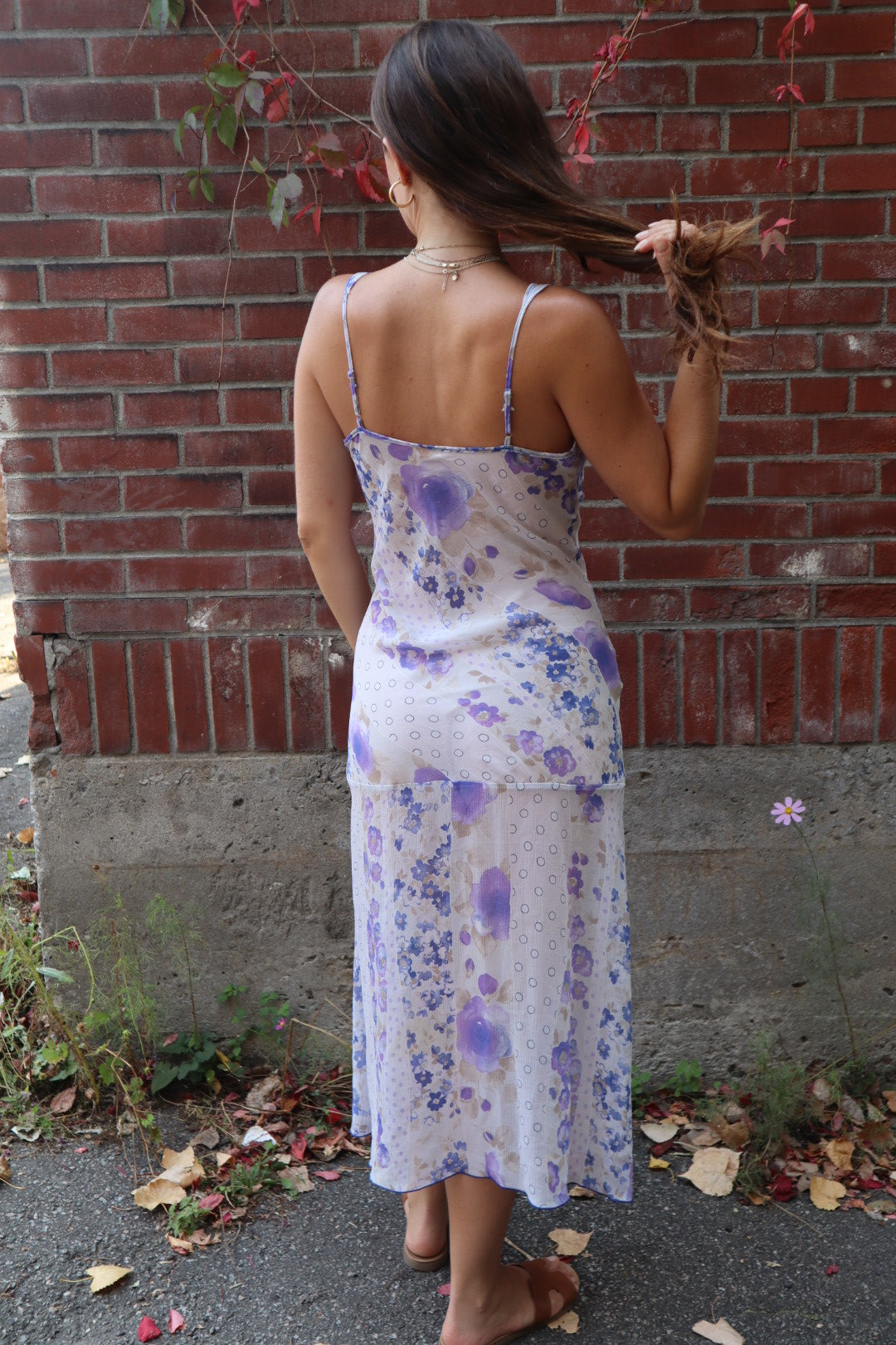 Vintage 70's purple floral maxi slip dress