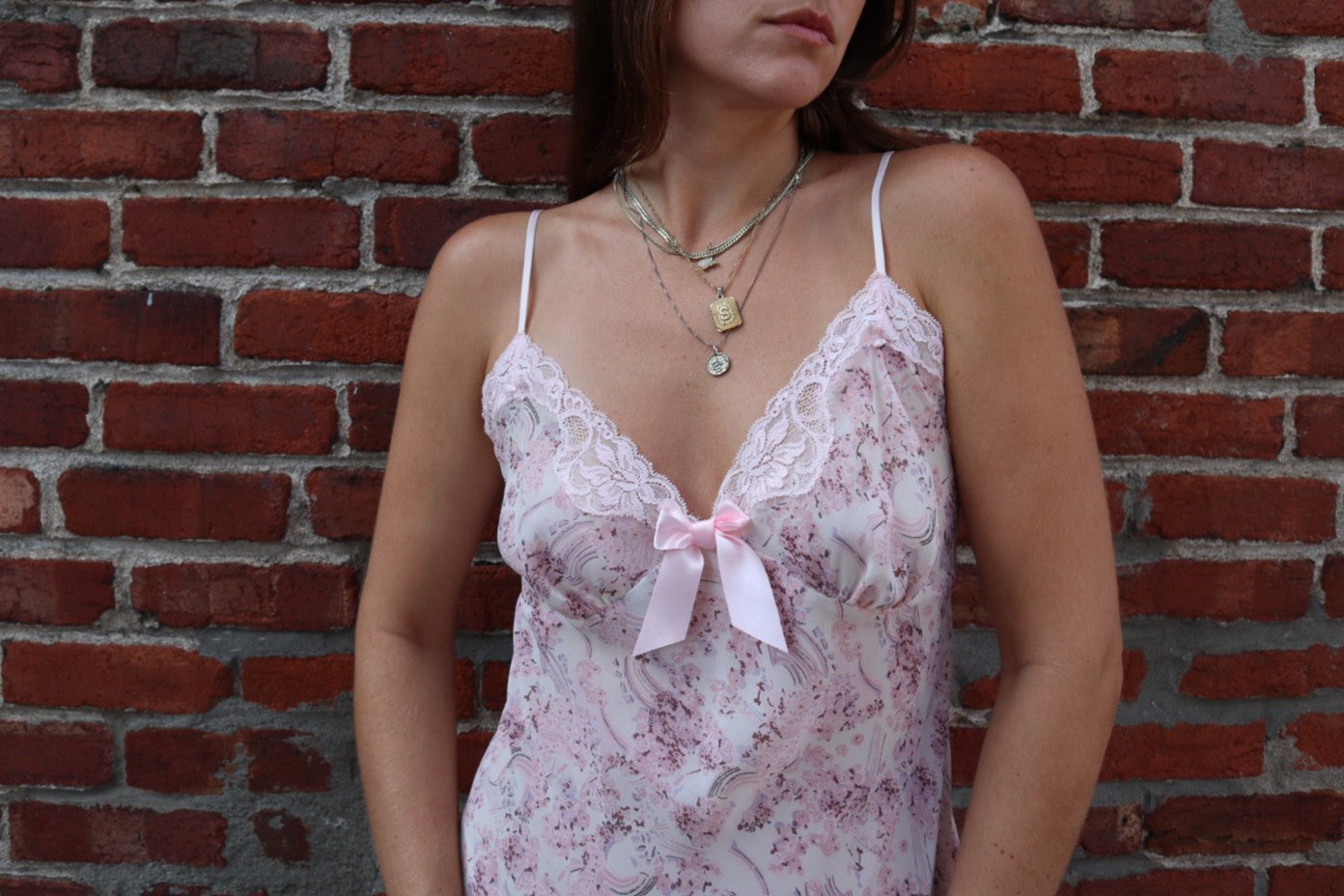 Vintage pink printed slip dress