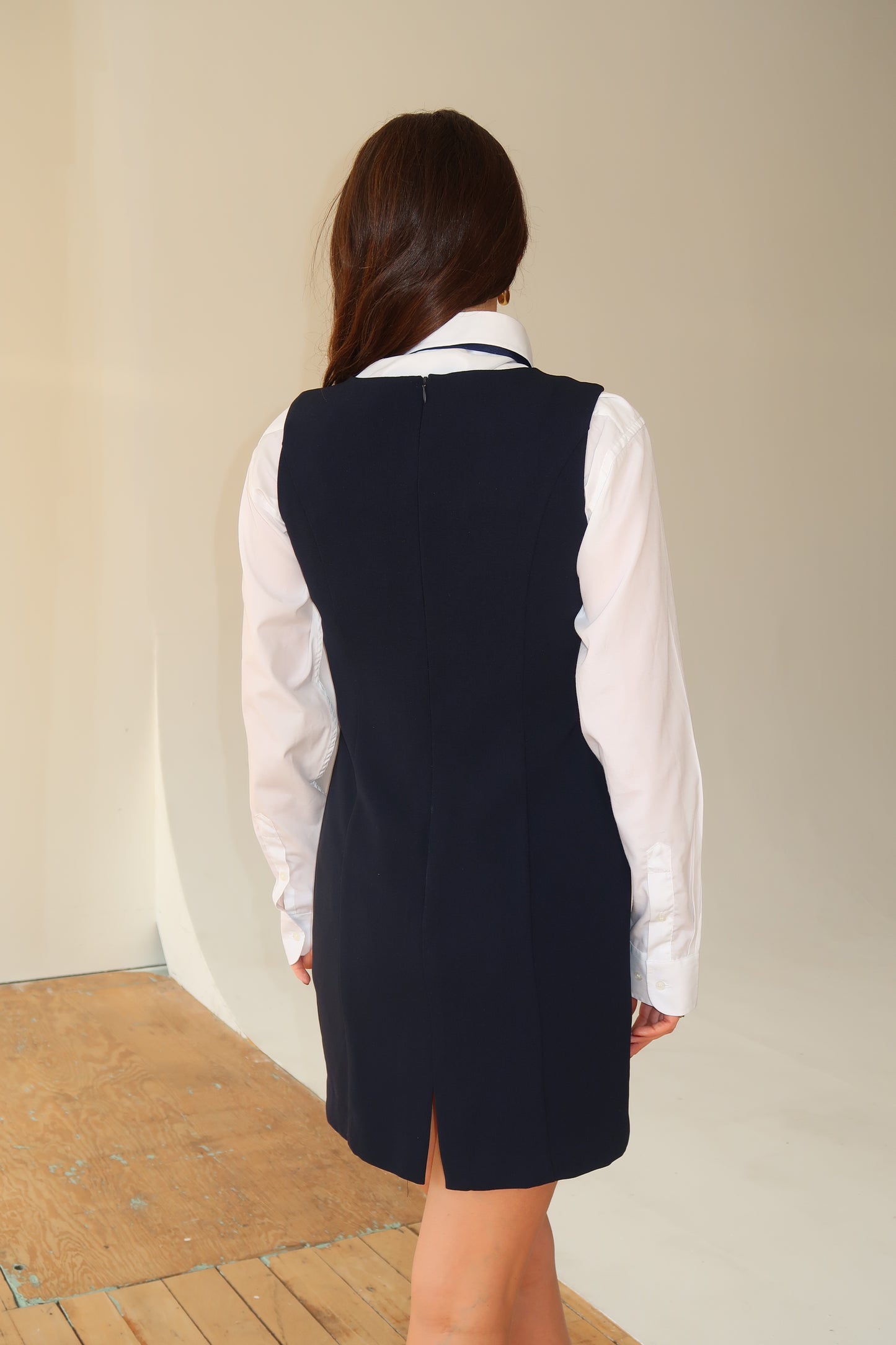 Vintage Navy Blue Shift Dress with Tailored Jacket