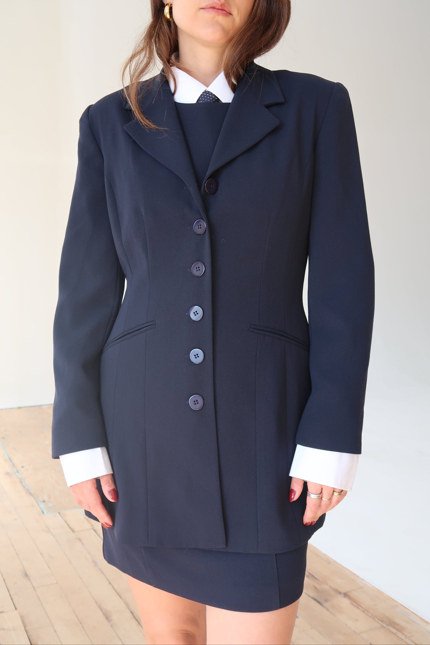 Vintage Navy Blue Shift Dress with Tailored Jacket