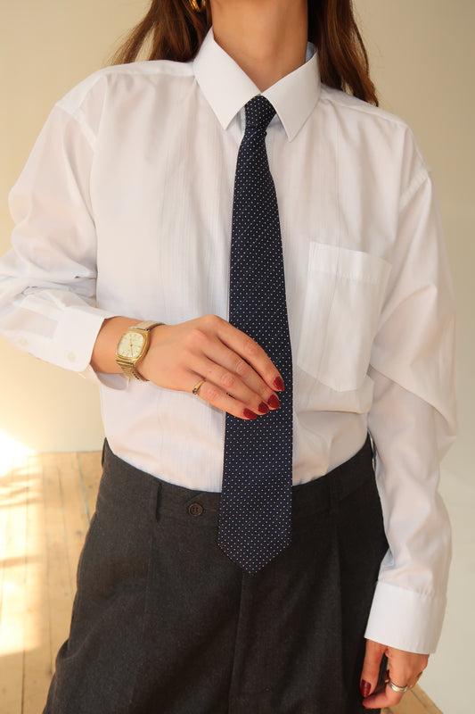 Vintage Navy Blue Polka Dot Tie