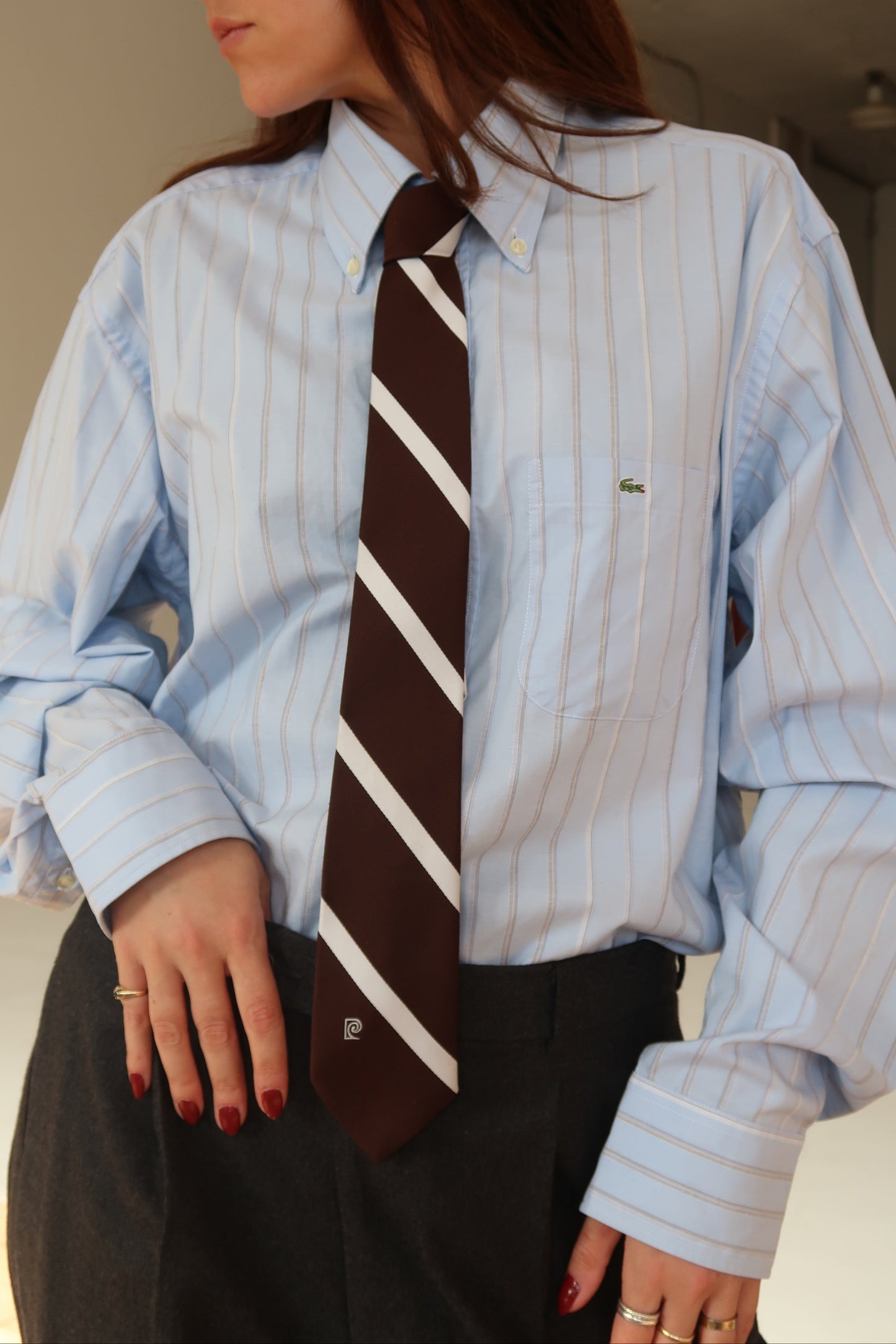 Vintage 90s Blue Striped Cotton Shirt by Lacoste