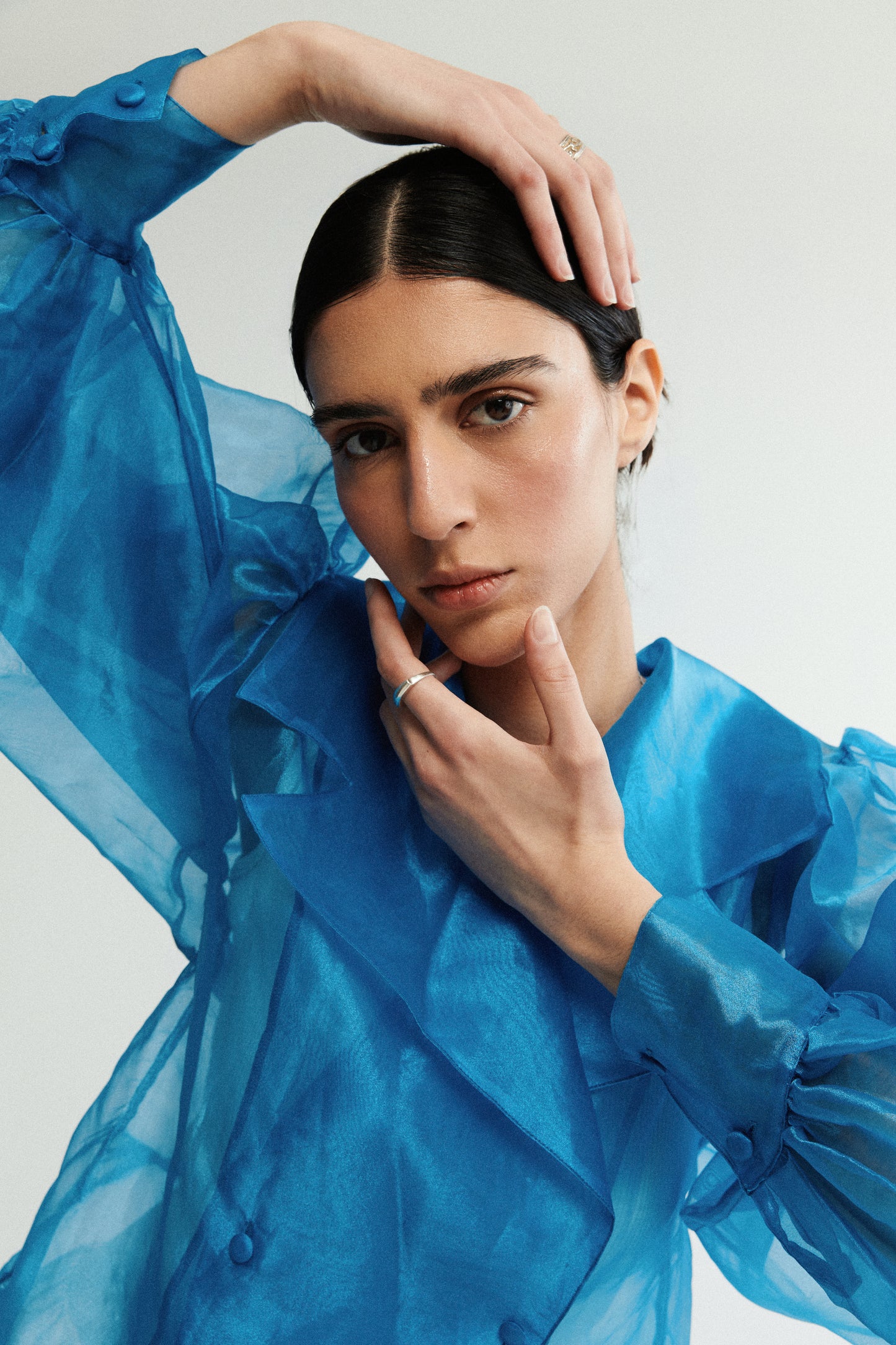 Vintage Sheer Blue Double Breasted Blouse