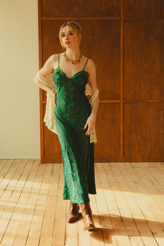 Vintage 90's Emerald Green Sheer Slip Dress