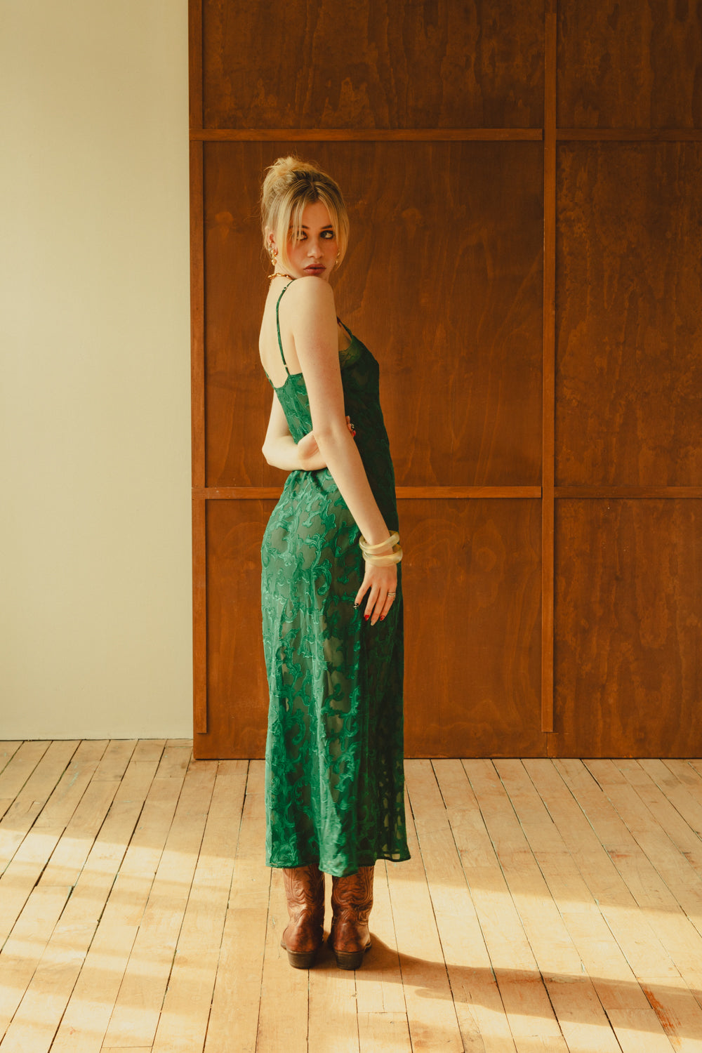 Vintage 90's Emerald Green Sheer Slip Dress