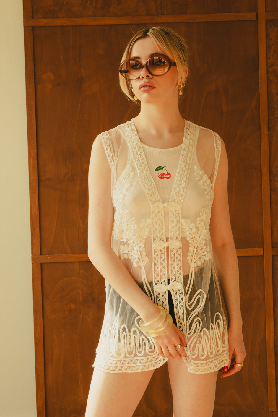 Vintage Sheer Boho Embroidered Vest