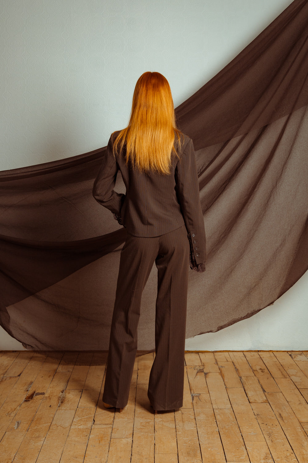 Vintage Y2K Three-Piece Brown Striped Suit