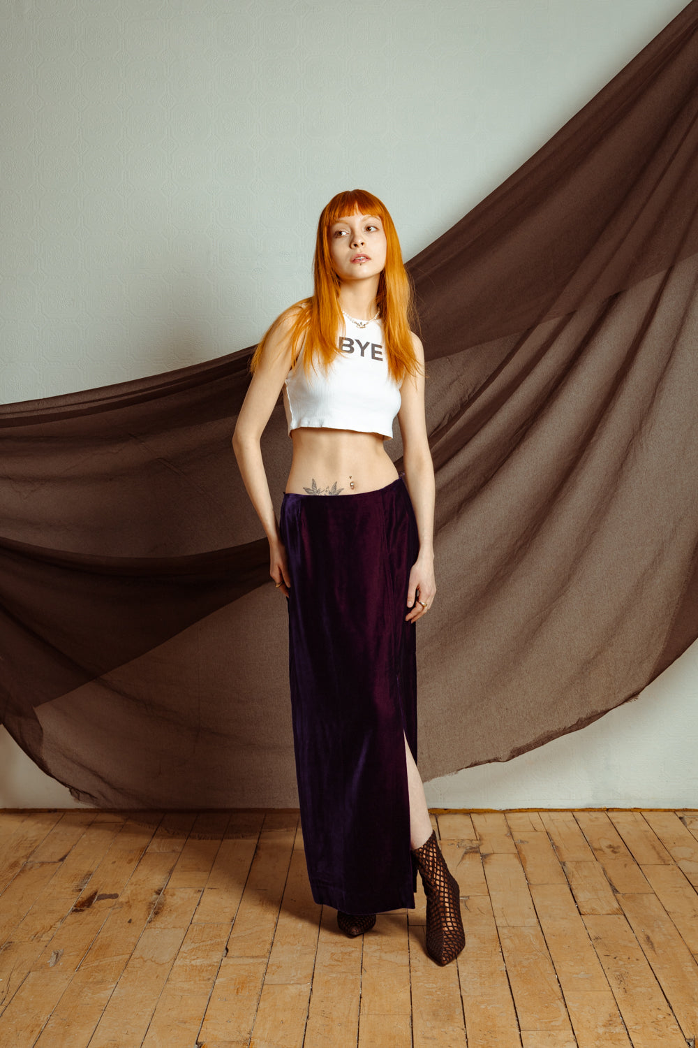 Vintage Y2K Iridescent Velvet Maxi Skirt with Slit