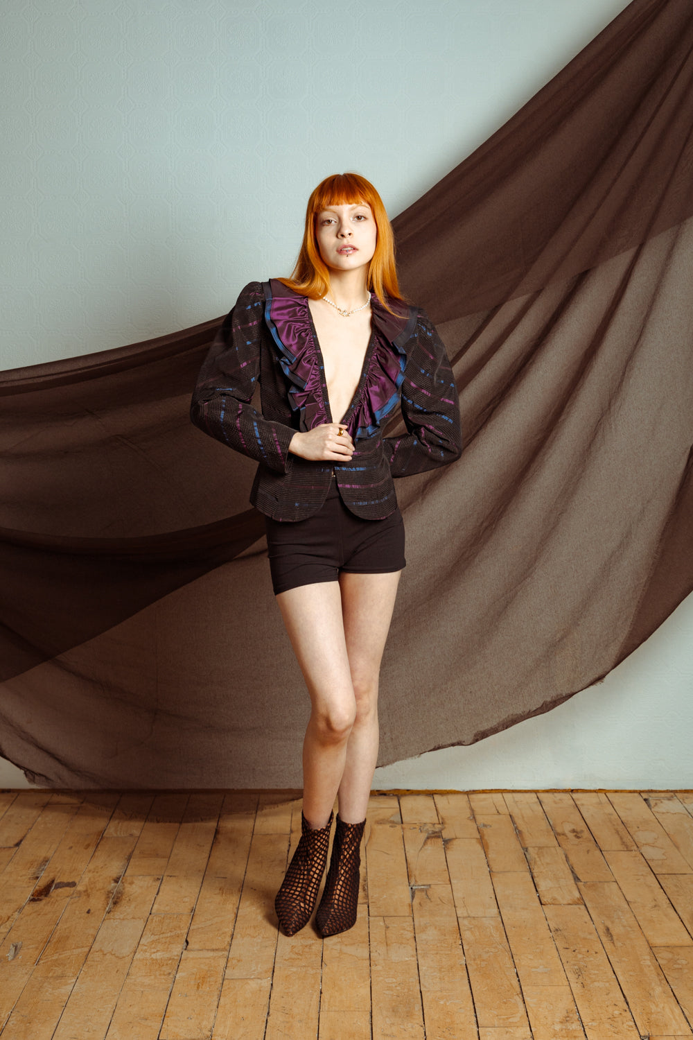 Vintage 80s Formal Blazer with Ruffle Neckline