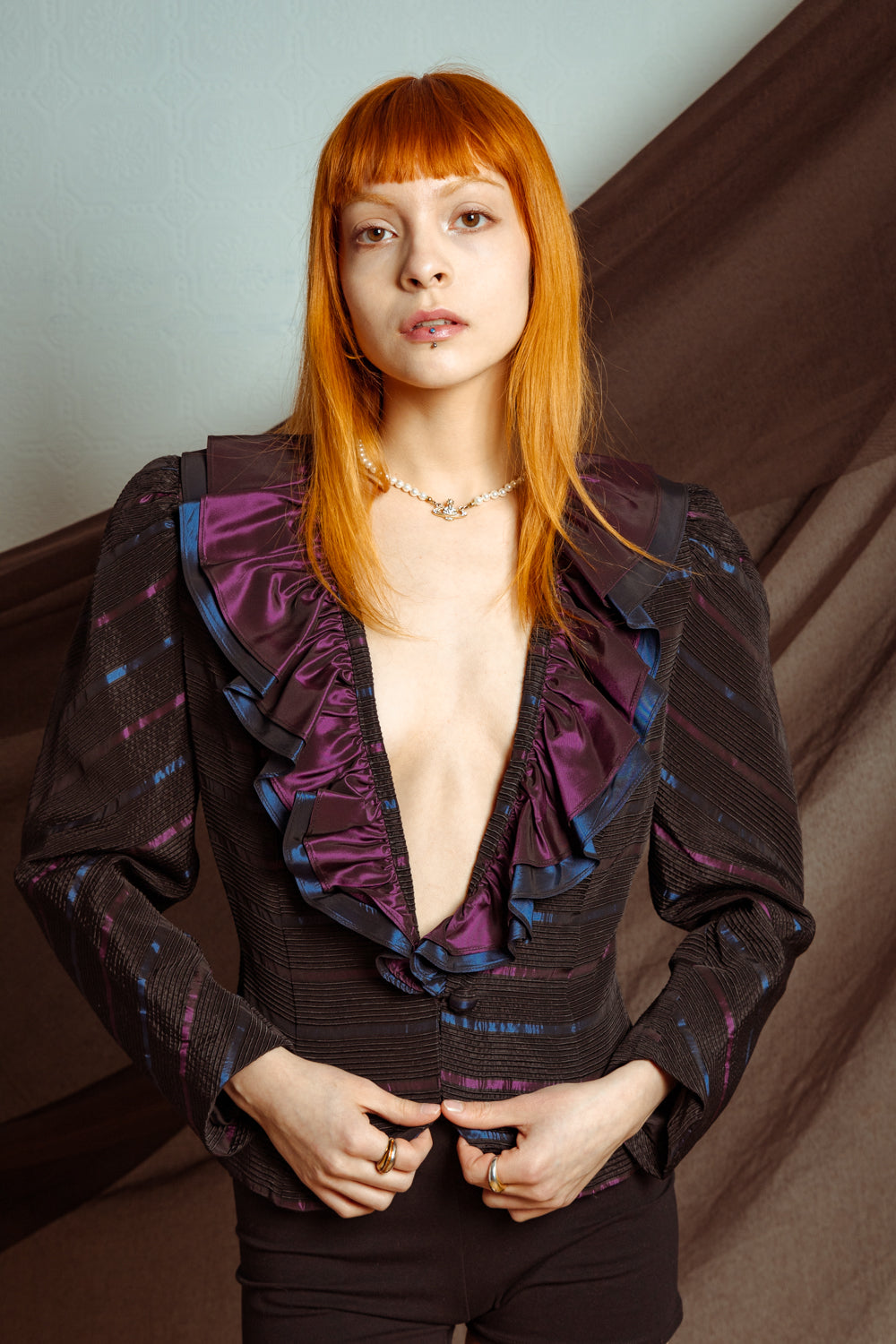 Vintage 80s Formal Blazer with Ruffle Neckline