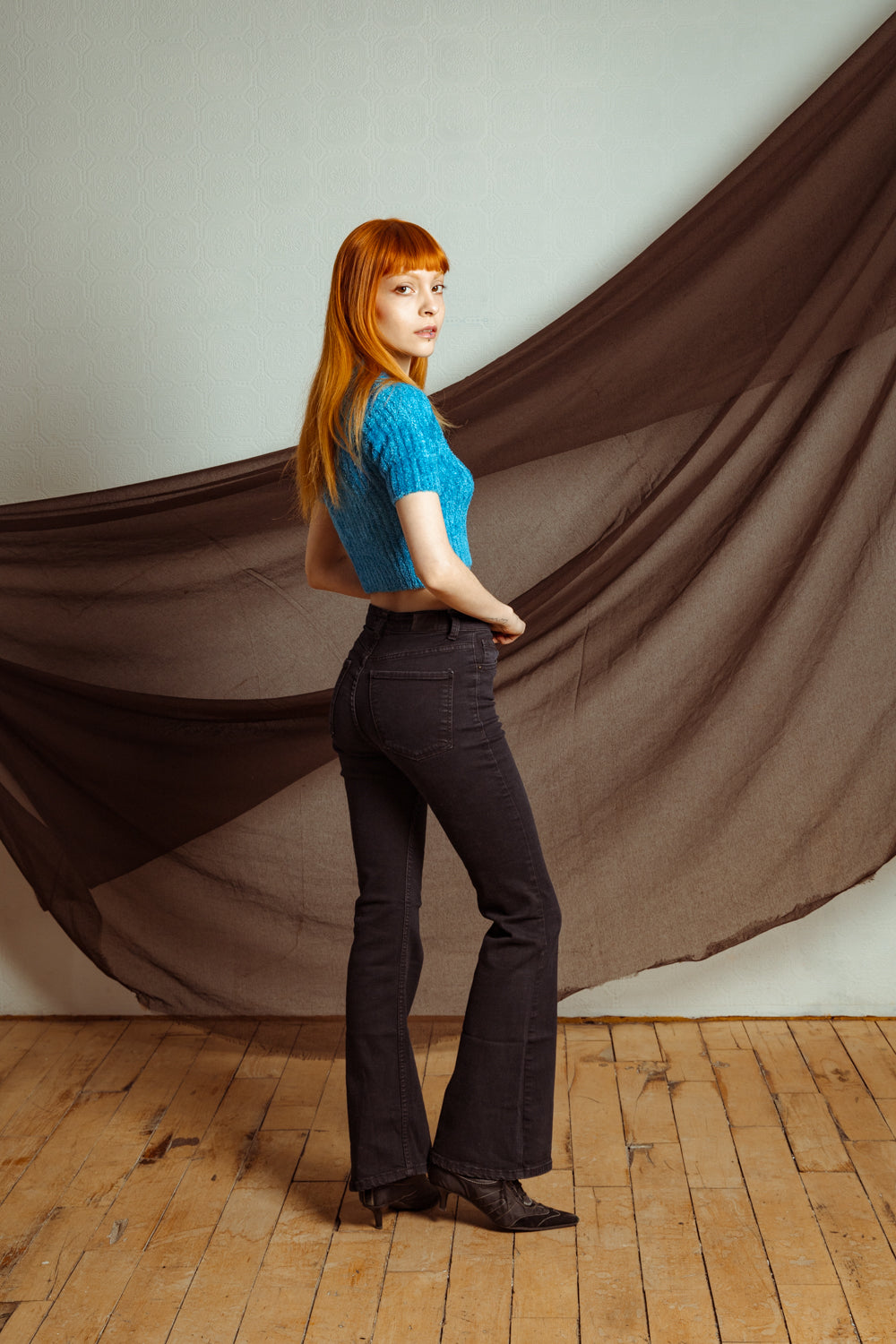 Vintage Y2K Cropped Blue Sparkly Polo