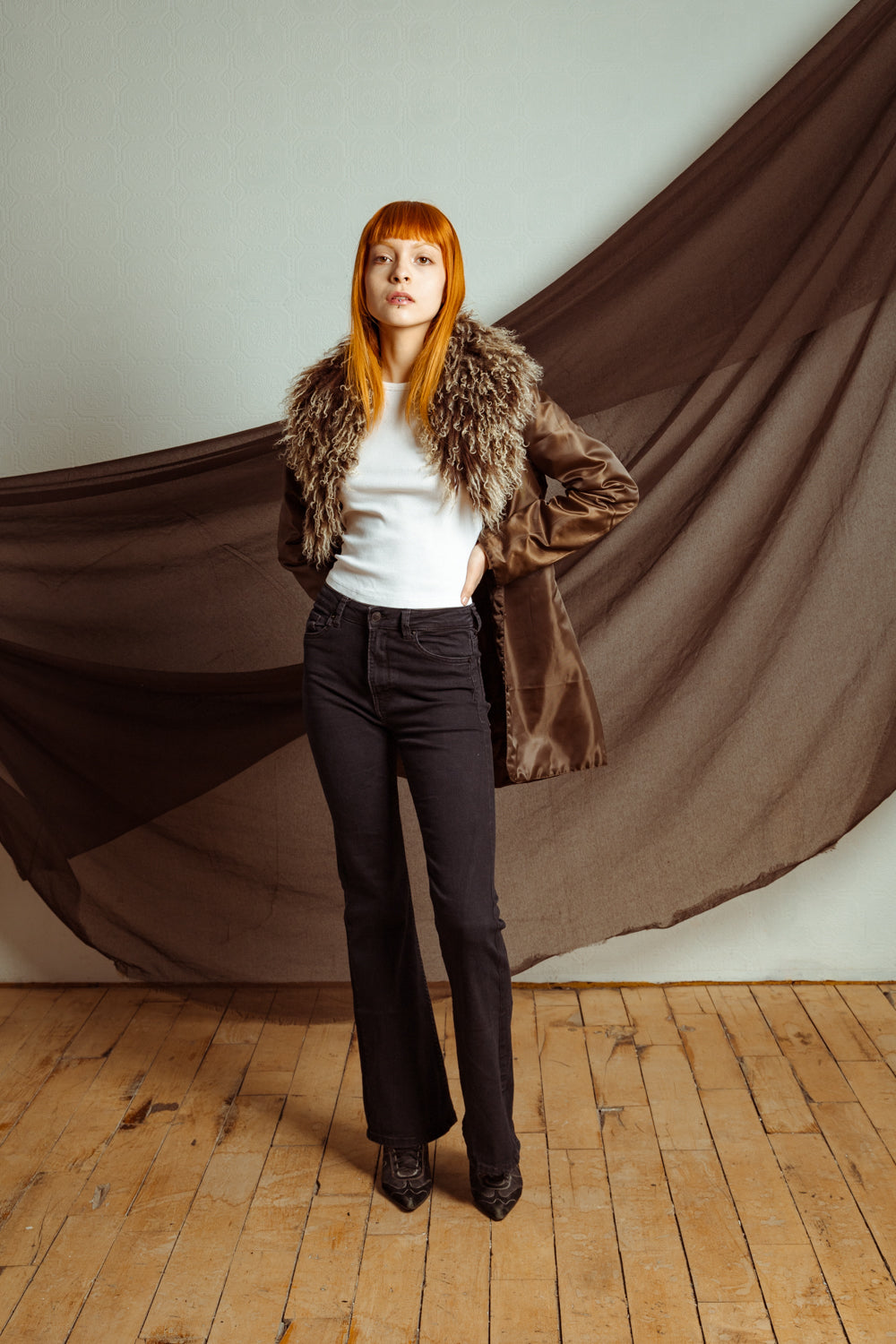 Vintage 90s Brown Jacket with Fur Collar