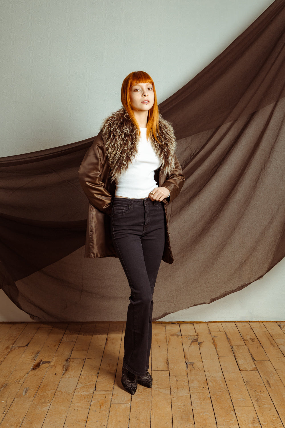 Vintage 90s Brown Jacket with Fur Collar