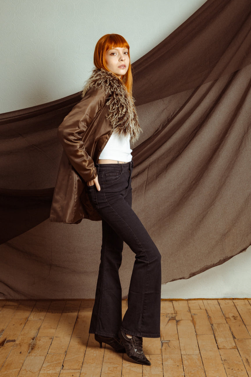 Vintage 90s Brown Jacket with Fur Collar