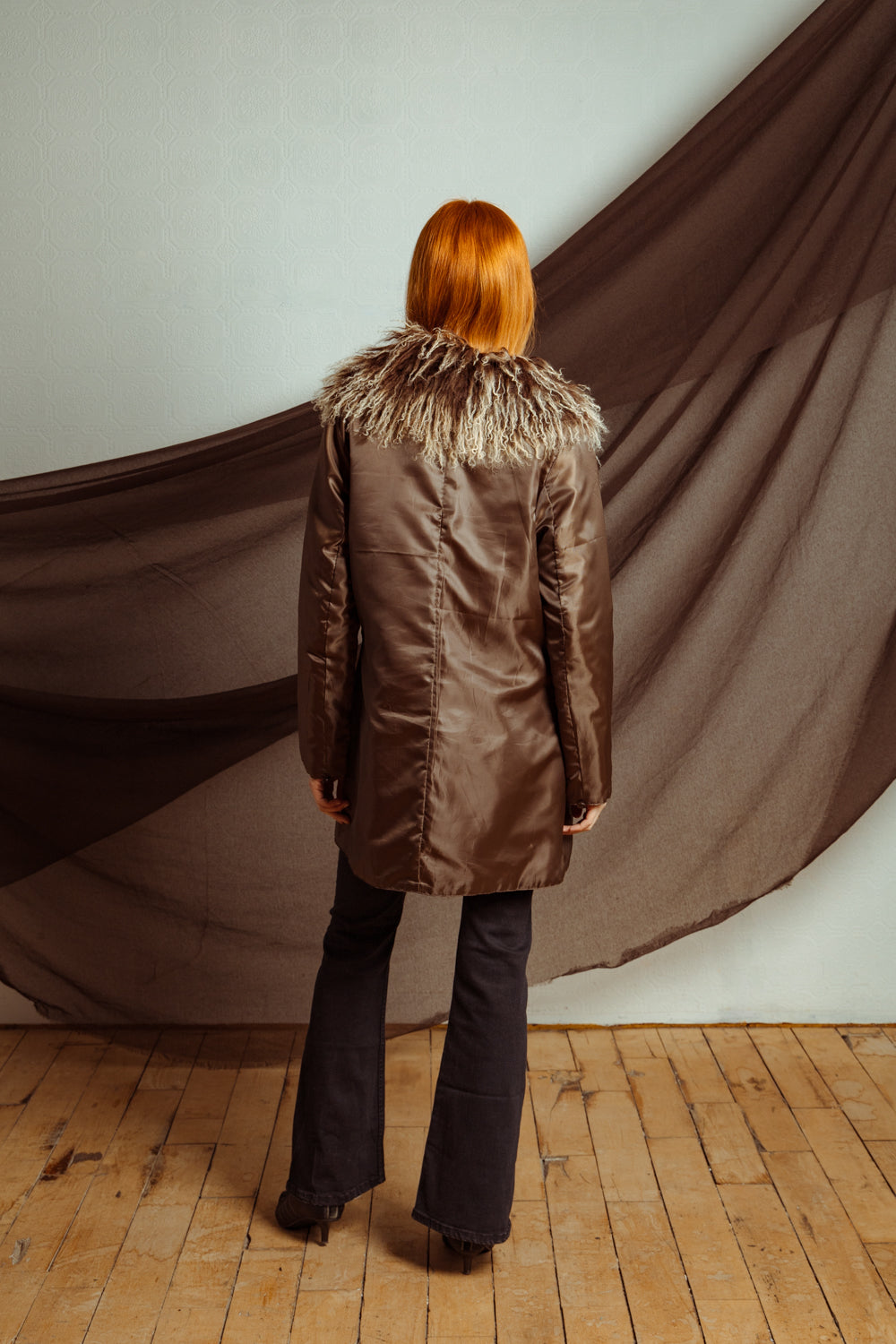 Vintage 90s Brown Jacket with Fur Collar