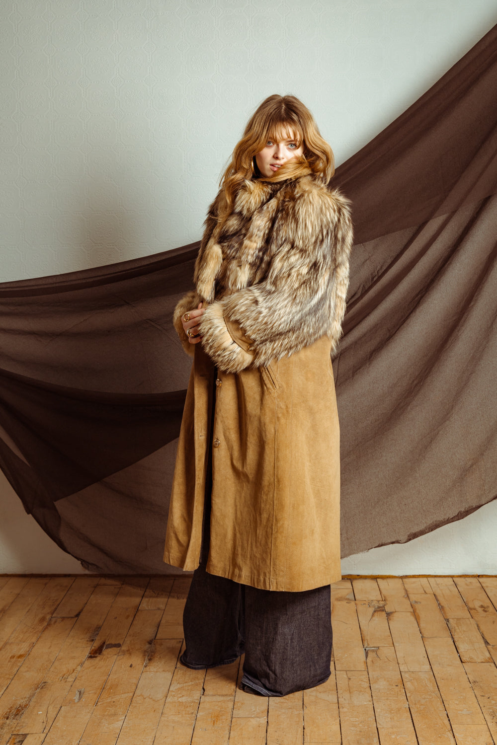 Vintage 80’s Luxe Fox Fur and Suede Coat