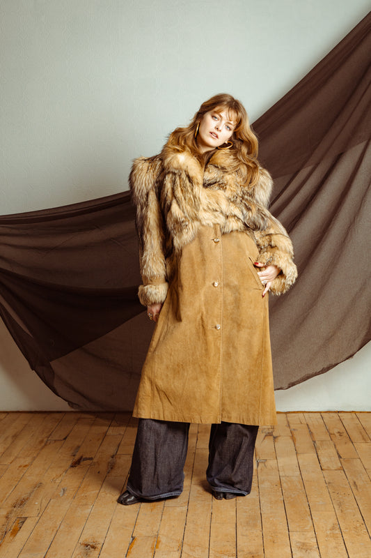 Vintage 80’s Luxe Fox Fur and Suede Coat
