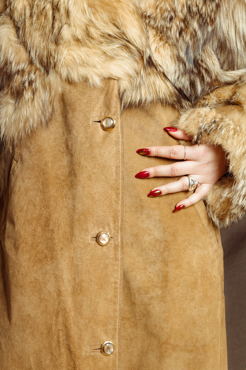 Vintage 80’s Luxe Fox Fur and Suede Coat