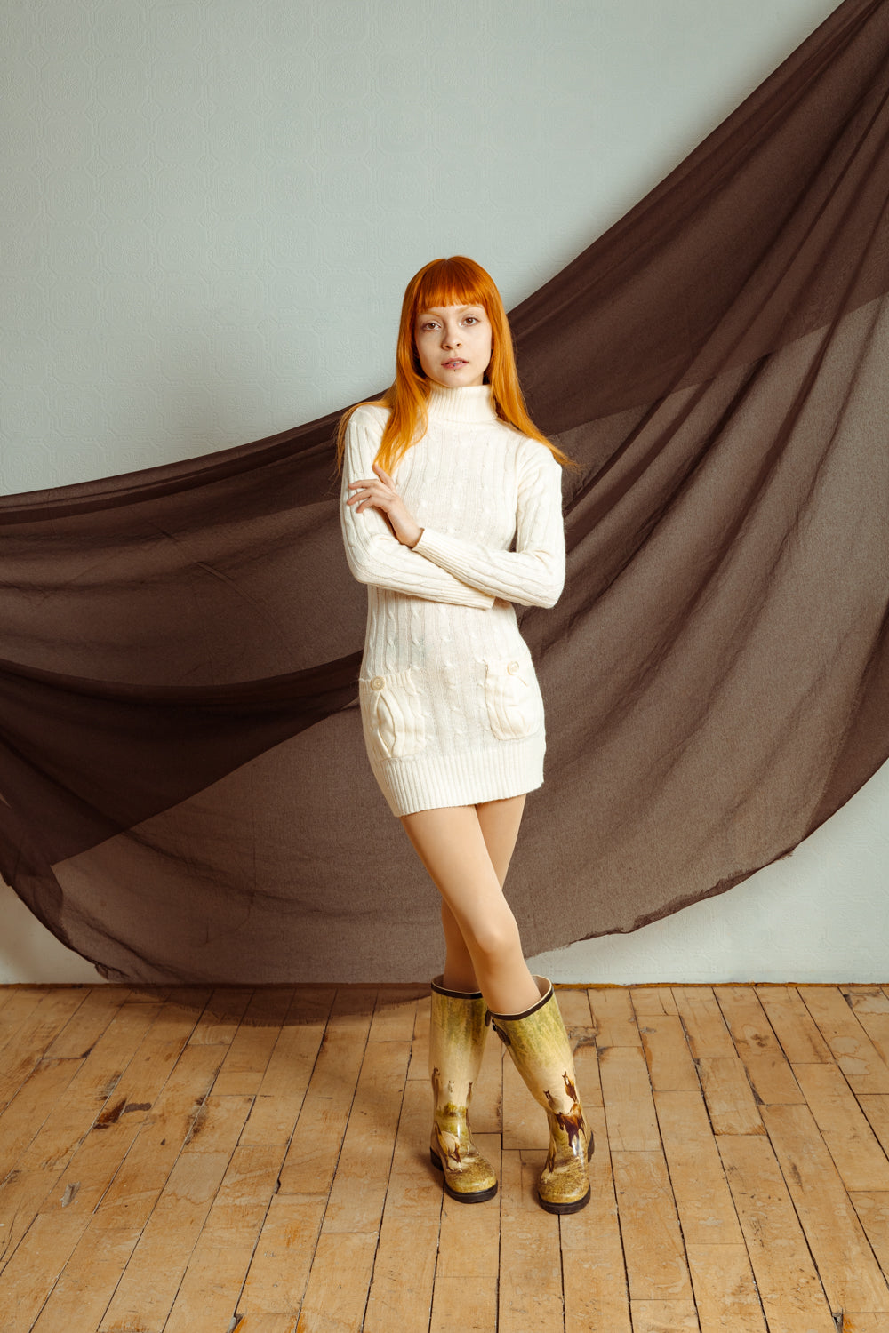 Vintage Y2K Cable Knit Turtleneck Dress