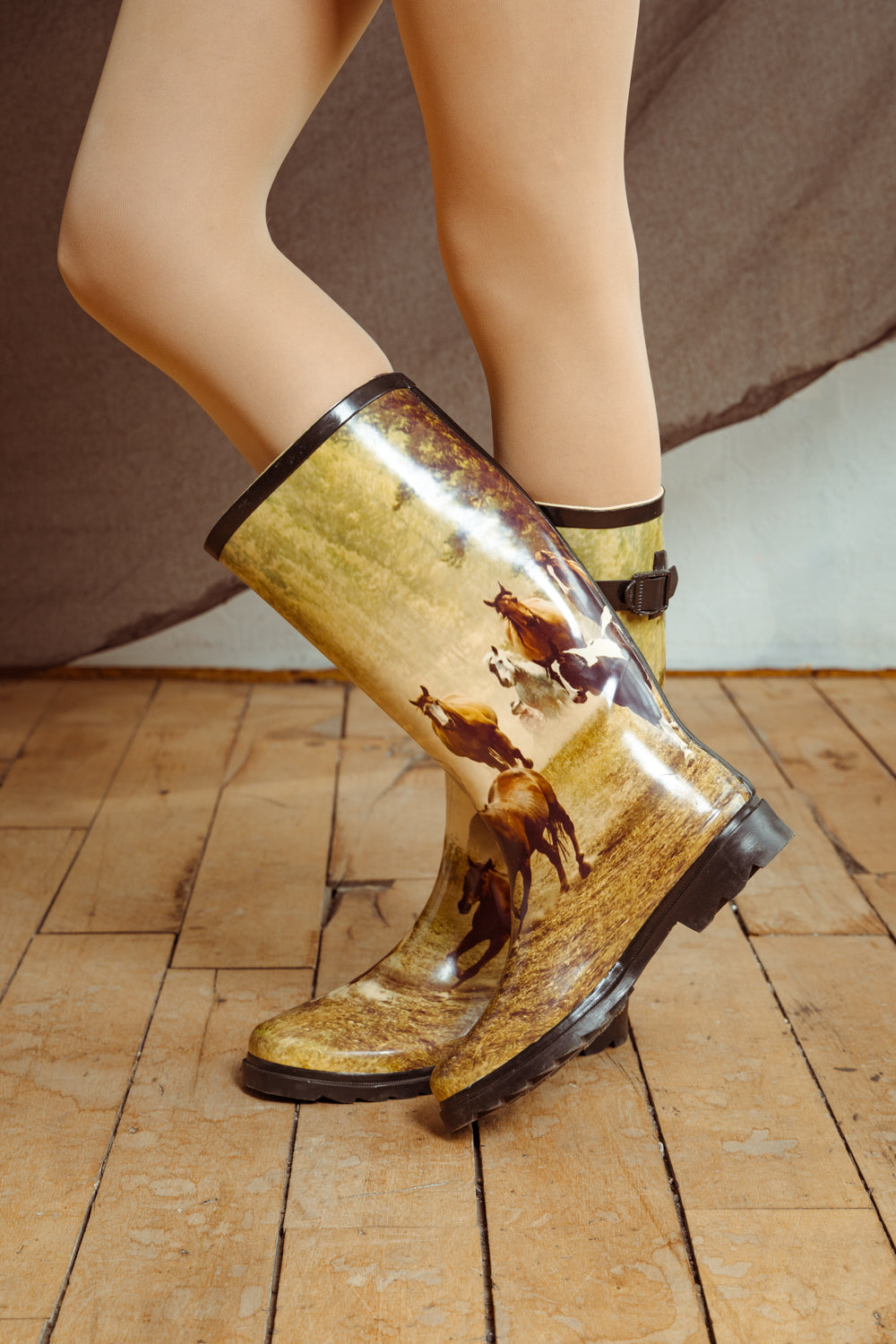Vintage Y2K Graphic Horse Print Rain Boots